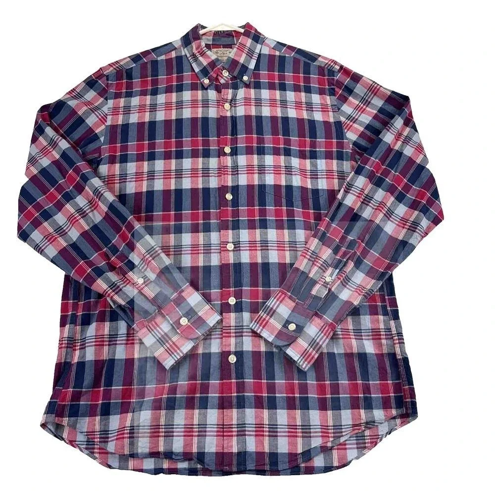 J. Crew mens shirt Summer Plaid M‎ Button Down Long Sleeve Tartan Plaid Cotton